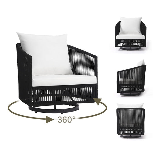 Ensemble de 3 chaises longues pivotantes d'extérieur, style tonneau, pour jardin