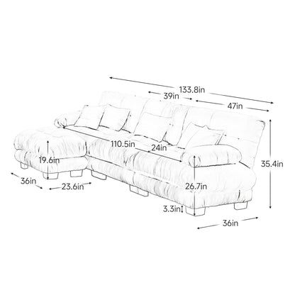 Canapé d'angle modulable 3 places, canapé profond en forme de L avec pouf convertible pour salon