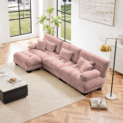 Canapé d'angle modulable 3 places, canapé profond en forme de L avec pouf convertible pour salon