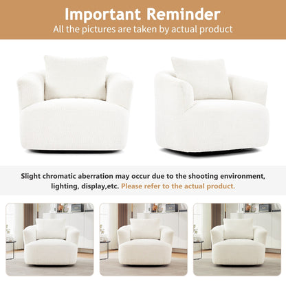 Fauteuil pivotant à 360°, fauteuil d'appoint en bouclette de 38,2 cm avec coussin décoratif, fauteuil-canapé rembourré avec accoudoirs incurvés