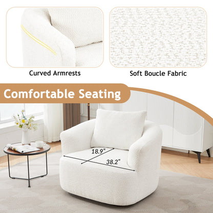 Fauteuil pivotant à 360°, fauteuil d'appoint en bouclette de 38,2 cm avec coussin décoratif, fauteuil-canapé rembourré avec accoudoirs incurvés