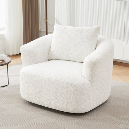 Fauteuil pivotant à 360°, fauteuil d'appoint en bouclette de 38,2 cm avec coussin décoratif, fauteuil-canapé rembourré avec accoudoirs incurvés