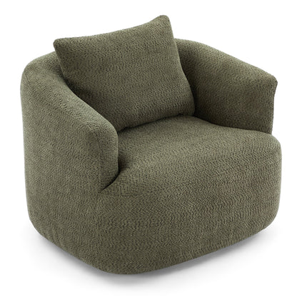 Fauteuil pivotant à 360°, fauteuil d'appoint en bouclette de 38,2 cm avec coussin décoratif, fauteuil-canapé rembourré avec accoudoirs incurvés