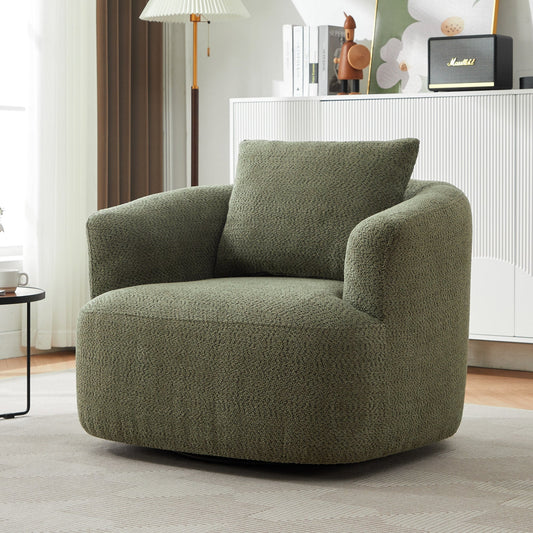 Fauteuil pivotant à 360°, fauteuil d'appoint en bouclette de 38,2 cm avec coussin décoratif, fauteuil-canapé rembourré avec accoudoirs incurvés
