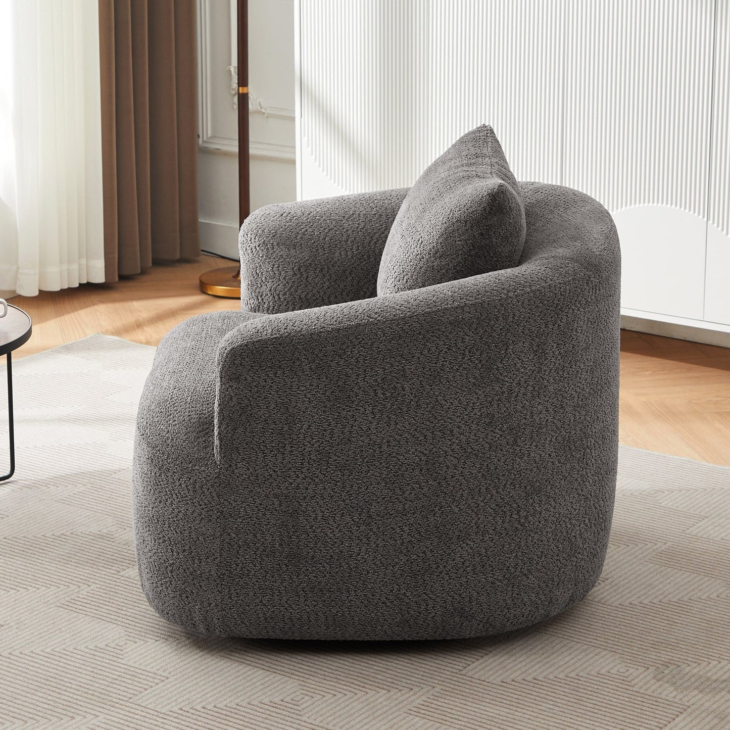 Fauteuil pivotant à 360°, fauteuil d'appoint en bouclette de 38,2 cm avec coussin décoratif, fauteuil-canapé rembourré avec accoudoirs incurvés