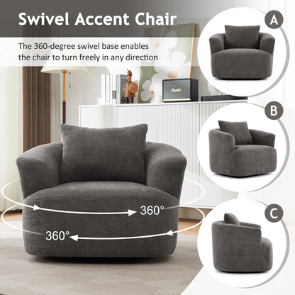 Fauteuil pivotant à 360°, fauteuil d'appoint en bouclette de 38,2 cm avec coussin décoratif, fauteuil-canapé rembourré avec accoudoirs incurvés