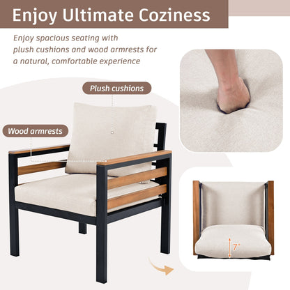 Ensemble de canapé d'extérieur 4 pièces pour 5 personnes avec coussin amovible et table basse en bois massif