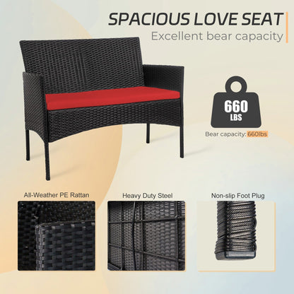 Ensemble de mobilier de jardin en résine tressée 4 pièces, canapé d'angle extérieur en rotin avec coussins