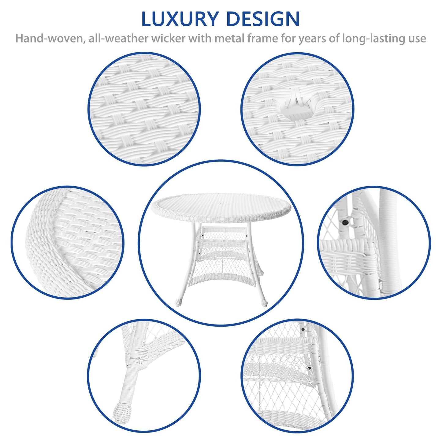 Ensemble de salle à manger 5 pièces en résine tressée blanche