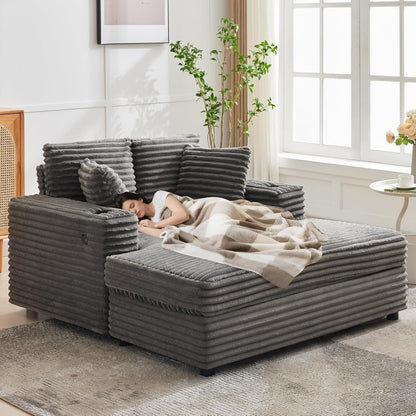 Canapé-lit rembourré de 137 cm avec coussins et accoudoirs, fauteuil de bar surdimensionné d'intérieur, canapé-lit confortable en velours côtelé
