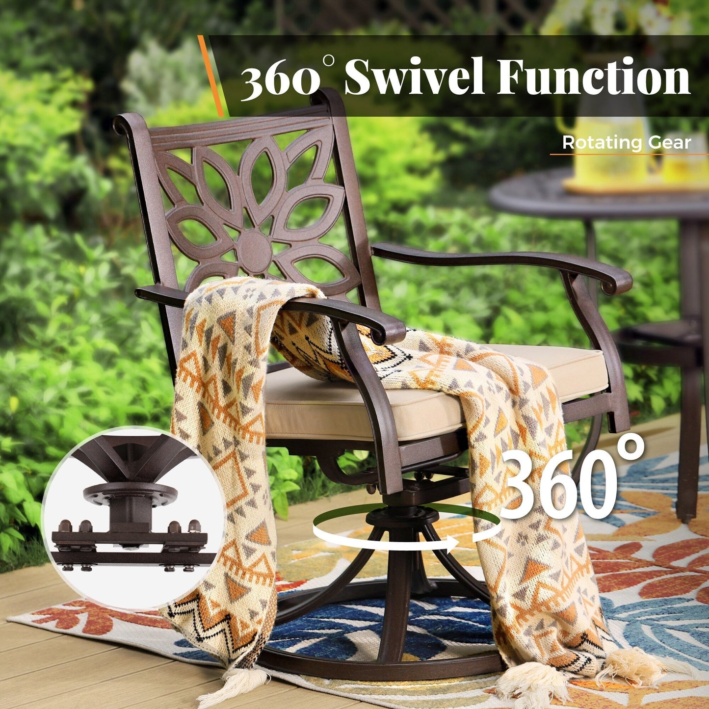 Ensemble de salle à manger d'extérieur MAISON ARTS 7 pièces en fonte d'aluminium avec table rectangulaire extensible et 6 chaises en fonte d'aluminium