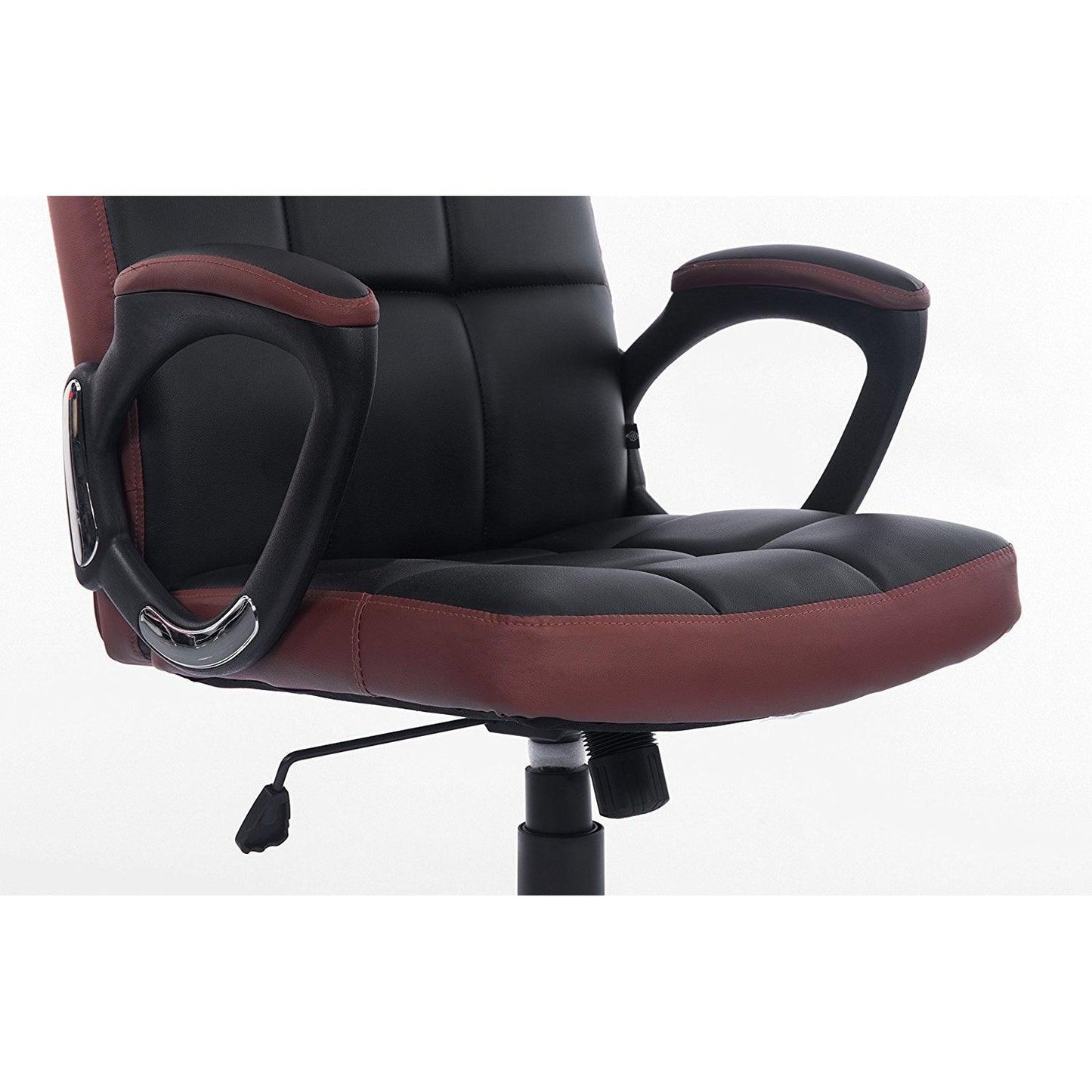 Fauteuil de bureau pivotant en similicuir avec panneaux contrastés gaufrés et dossier haut, noir et marron