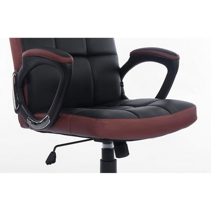 Fauteuil de bureau pivotant en similicuir avec panneaux contrastés gaufrés et dossier haut, noir et marron