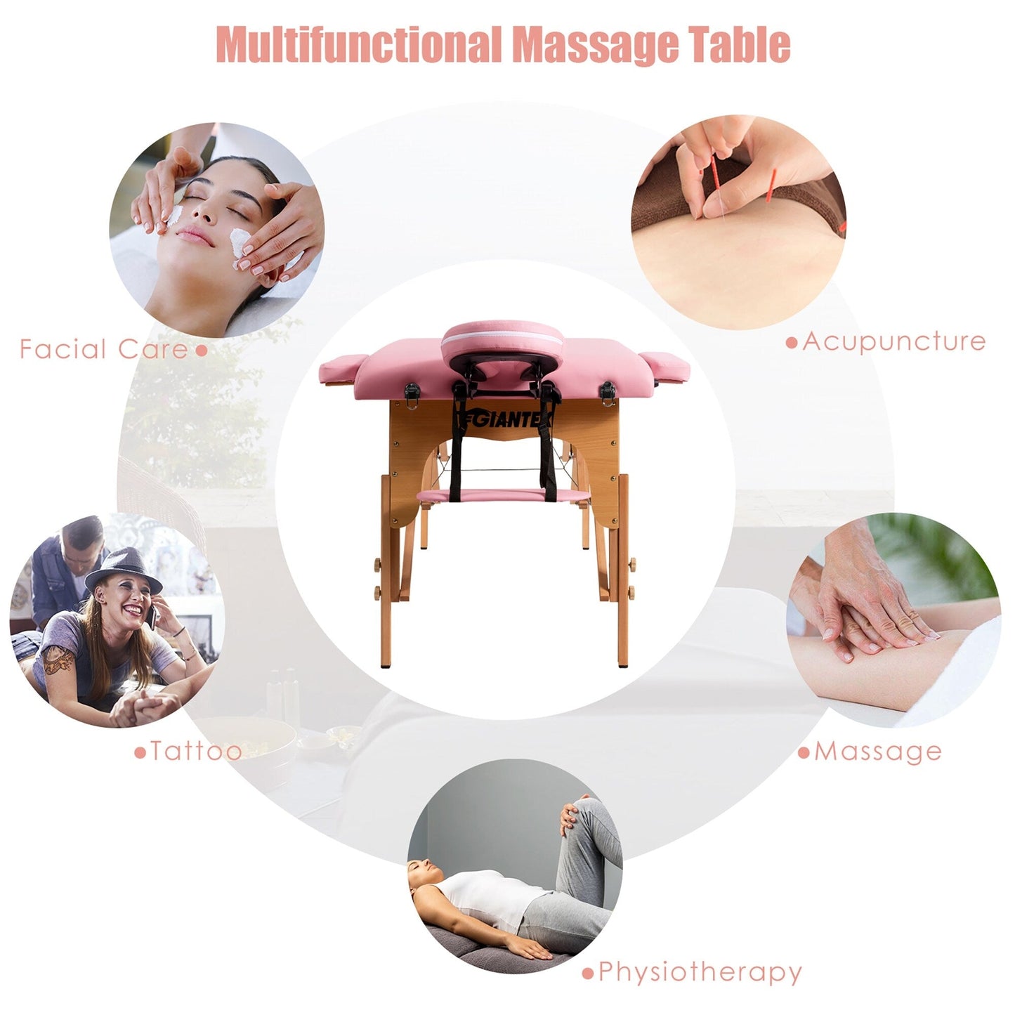 Table de massage portable de 213 cm (84 po) de long, réglable, pour le visage, les soins spa et les tatouages, avec sac de transport.