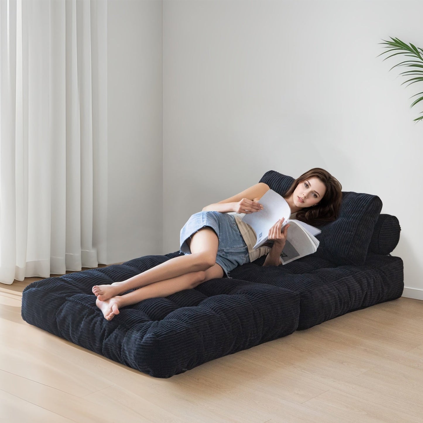 Canapé-lit pliant en velours côtelé, 8 places