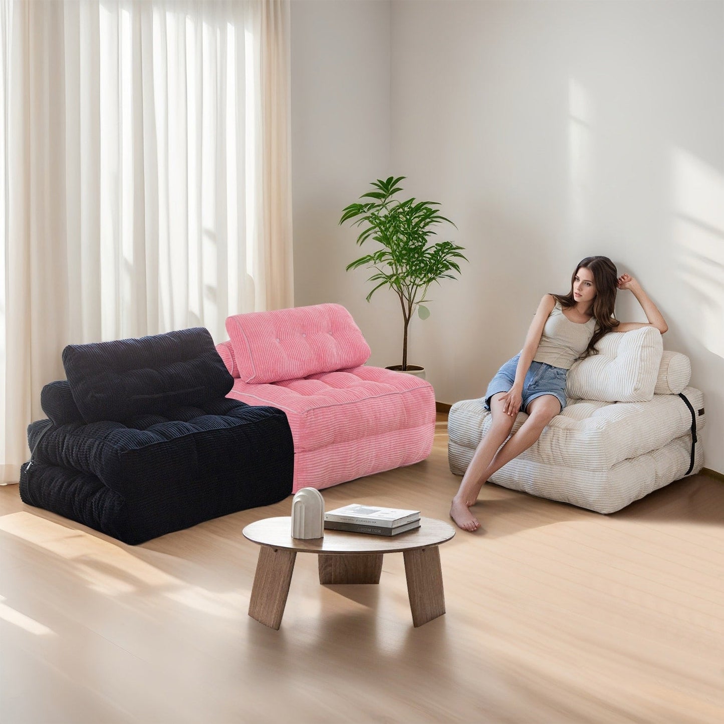 Canapé-lit pliant en velours côtelé, 8 places