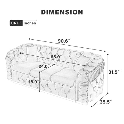 Canapé 3 places en velours 90.6 avec 2 coussins haute densité, accents dorés et oreillers
