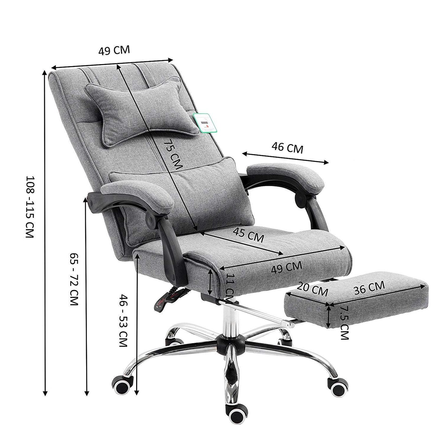 Fauteuil inclinable exécutif Lawrence avec repose-pieds et appui-tête en gris