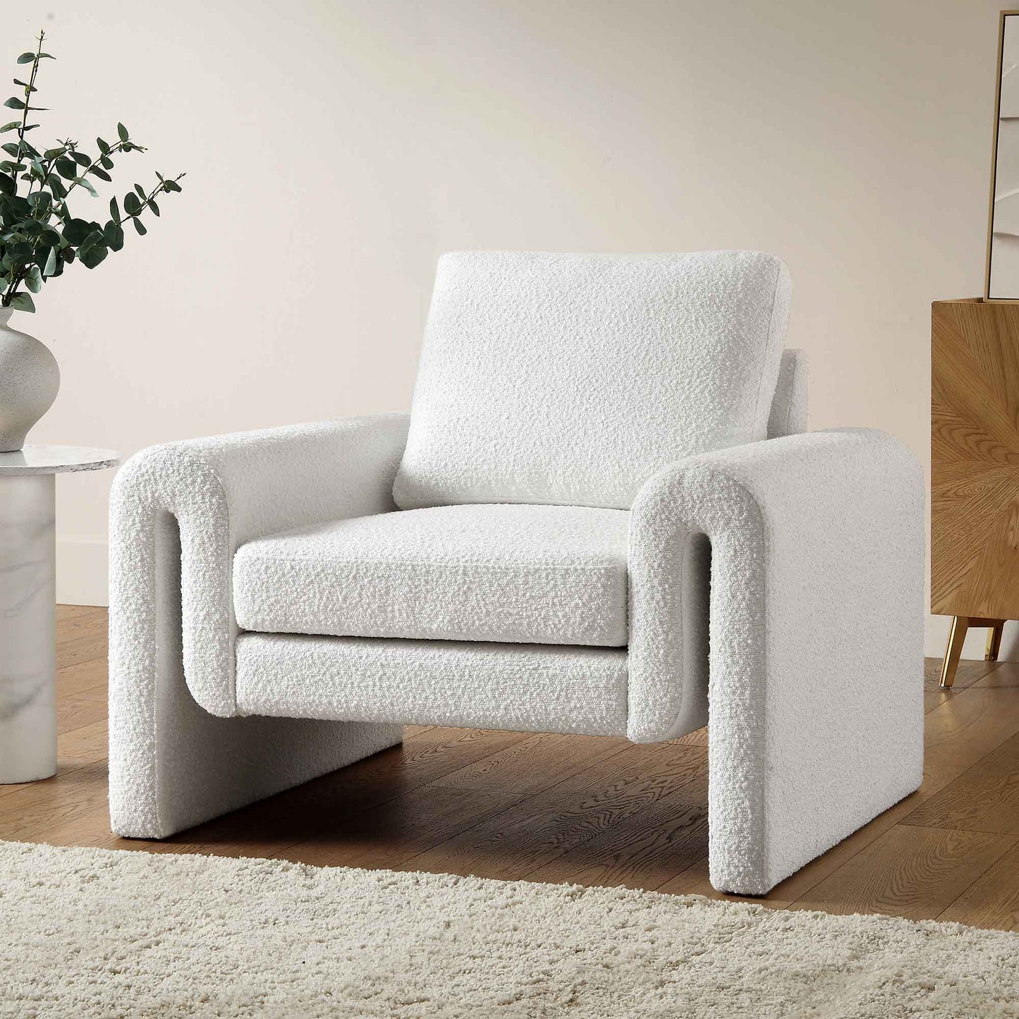 Fauteuil incurvé Hampstead White Boucle