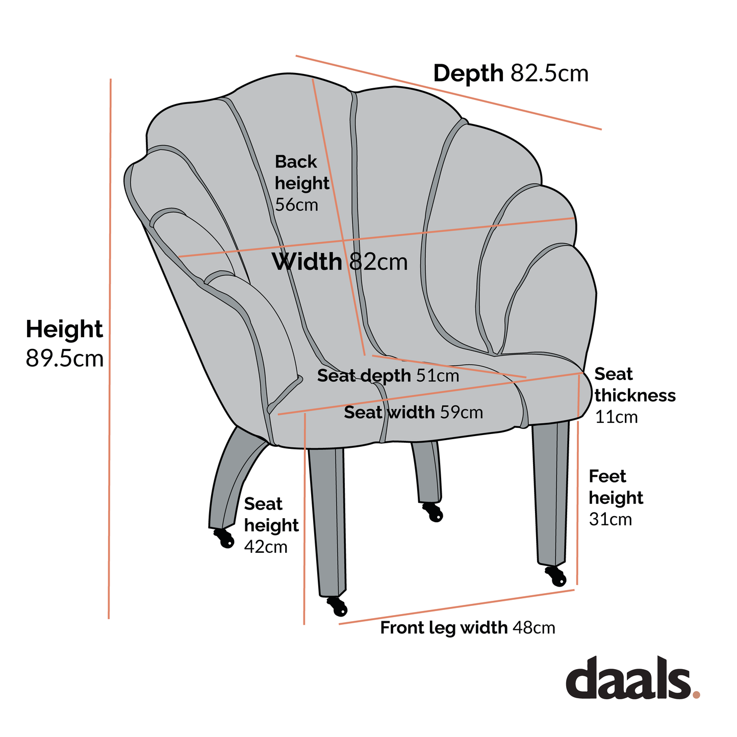 Chaise à palourdes festonnée Barnard, velours lichen
