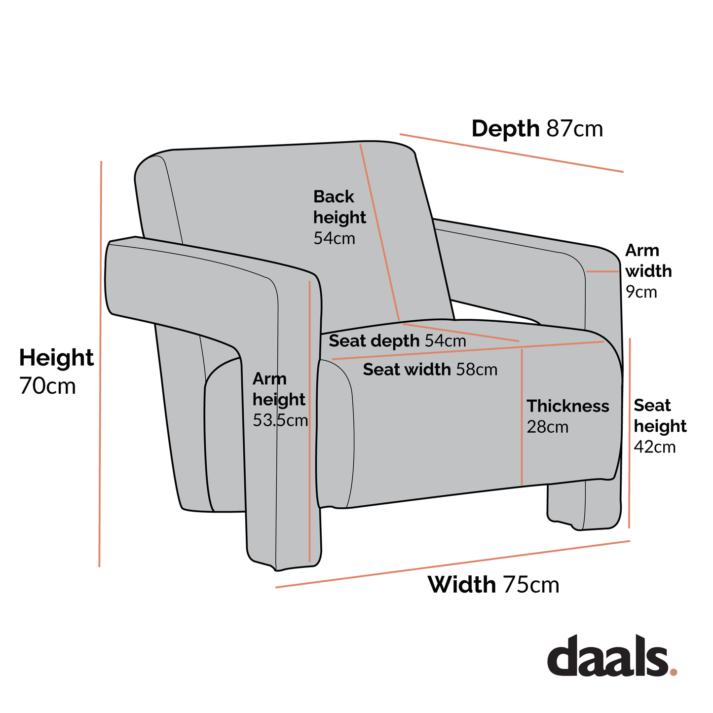 Fauteuil sculptural Brompton, velours rouille