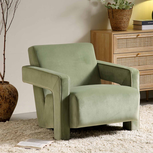 Fauteuil sculptural Brompton, velours lichen