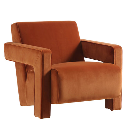 Fauteuil sculptural Brompton, velours rouille