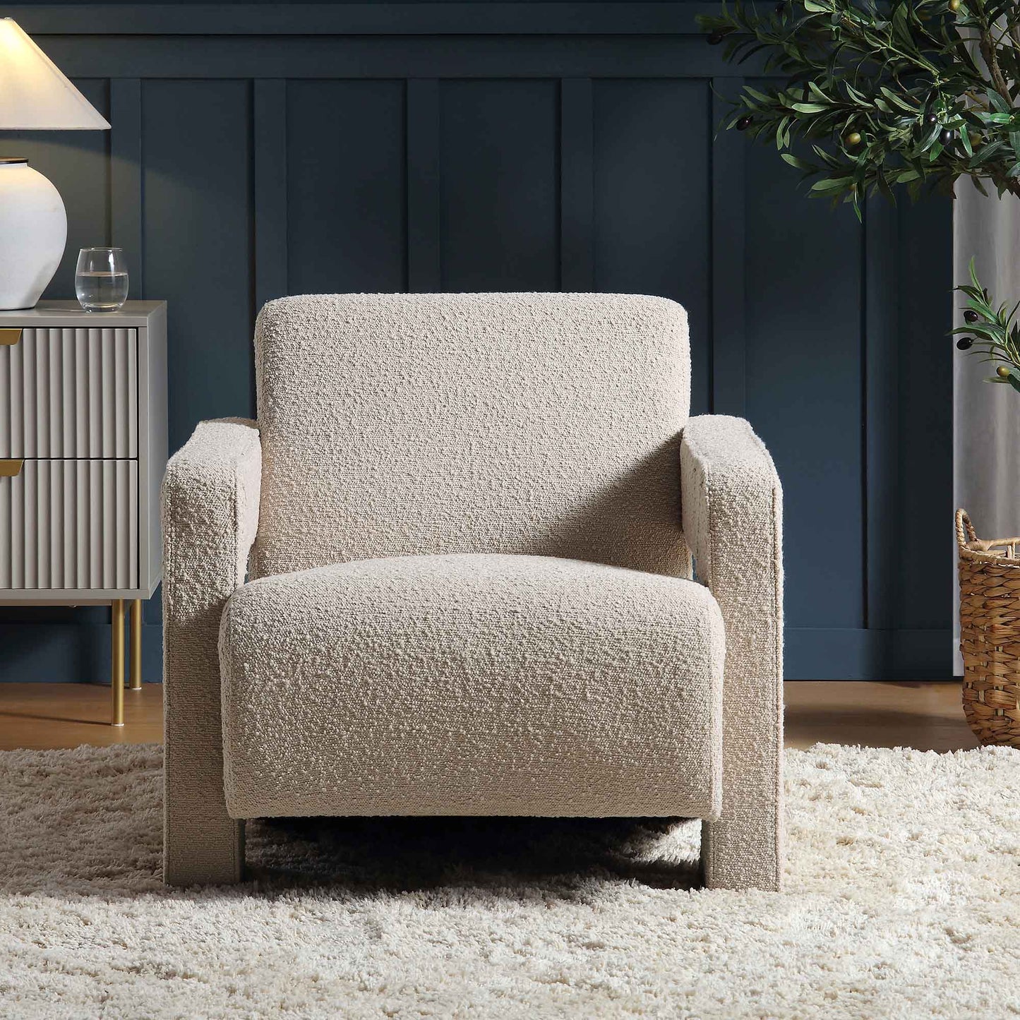 Fauteuil sculptural Brompton, boucle taupe
