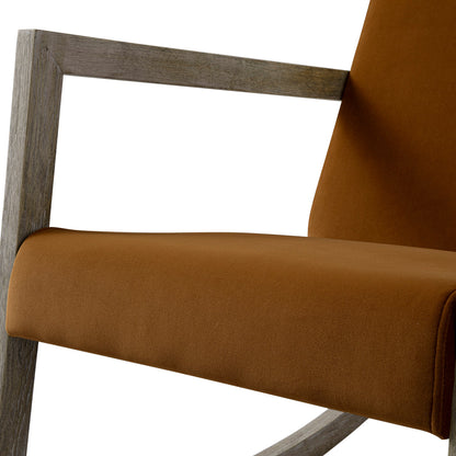 Fauteuil à bascule en velours cannelle Fyne en chêne patiné