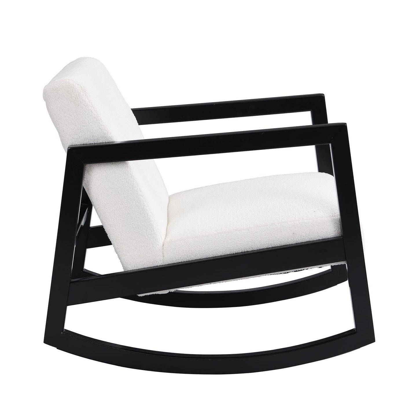 Fauteuil à bascule Fyne Ecru Boucle, cadre noir