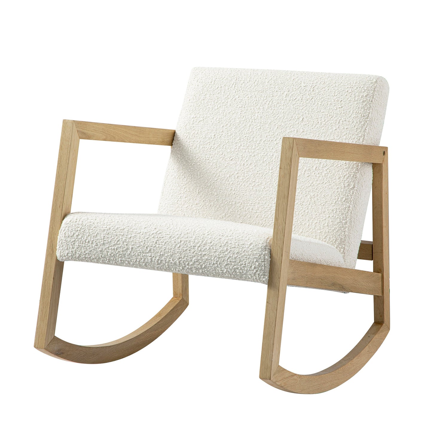 Fauteuil à bascule Fyne Ecru Boucle en chêne naturel