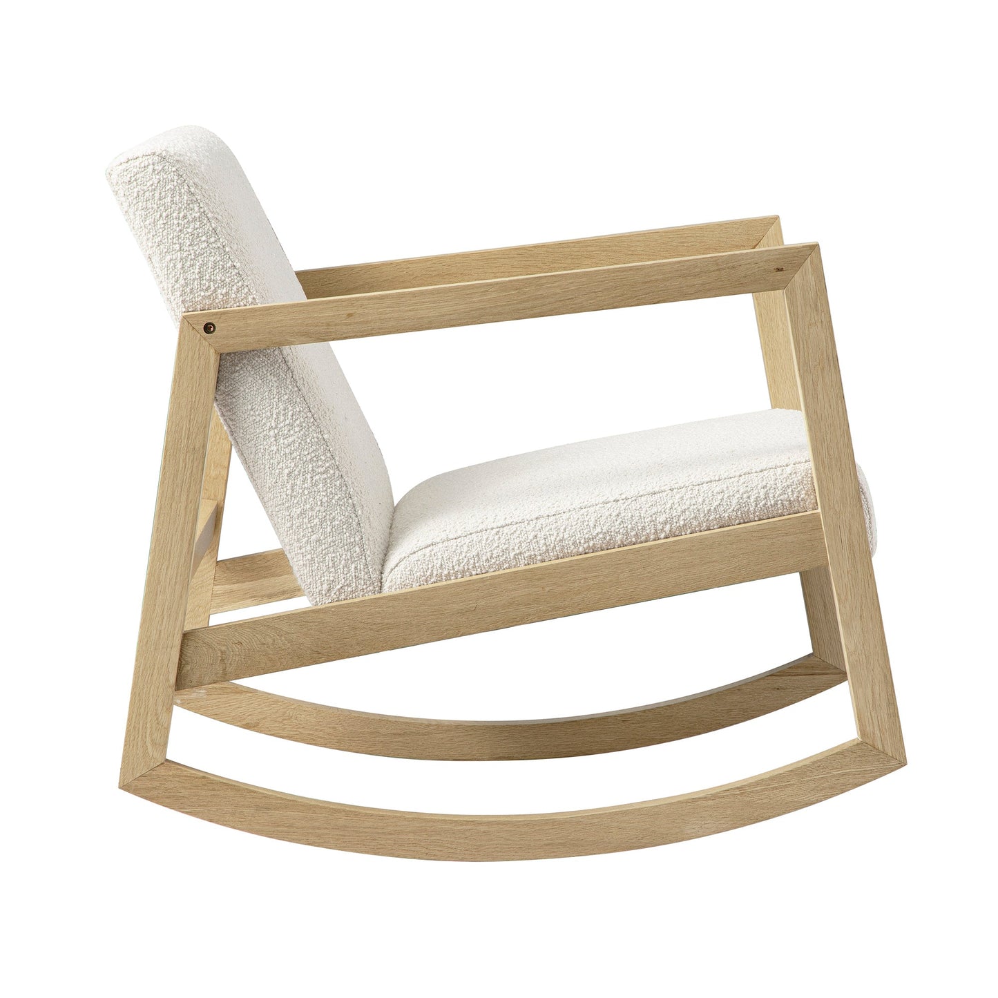Fauteuil à bascule Fyne Ecru Boucle en chêne naturel