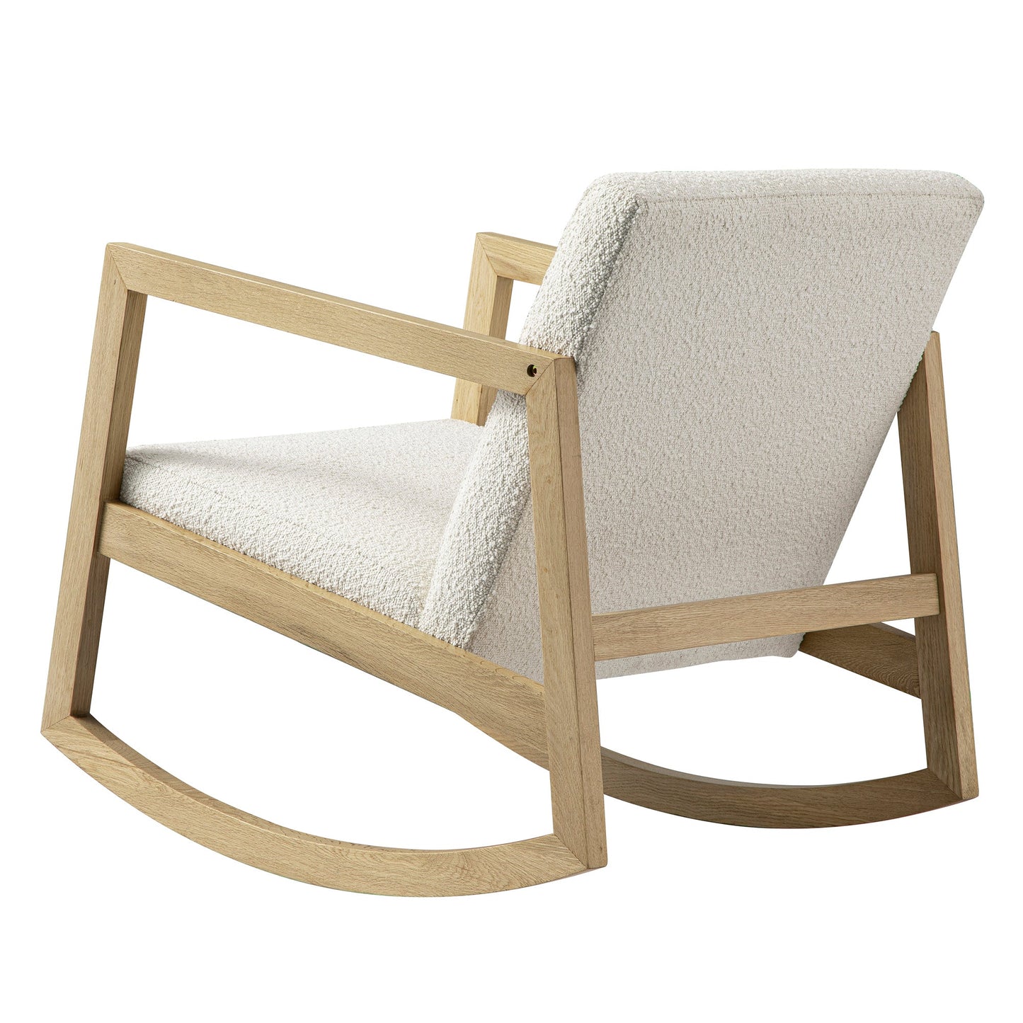 Fauteuil à bascule Fyne Ecru Boucle en chêne naturel