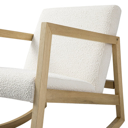 Fauteuil à bascule Fyne Ecru Boucle en chêne naturel