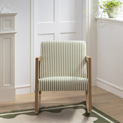 Fauteuil à bascule en chêne naturel à rayures Fyne Sage en lin mélangé