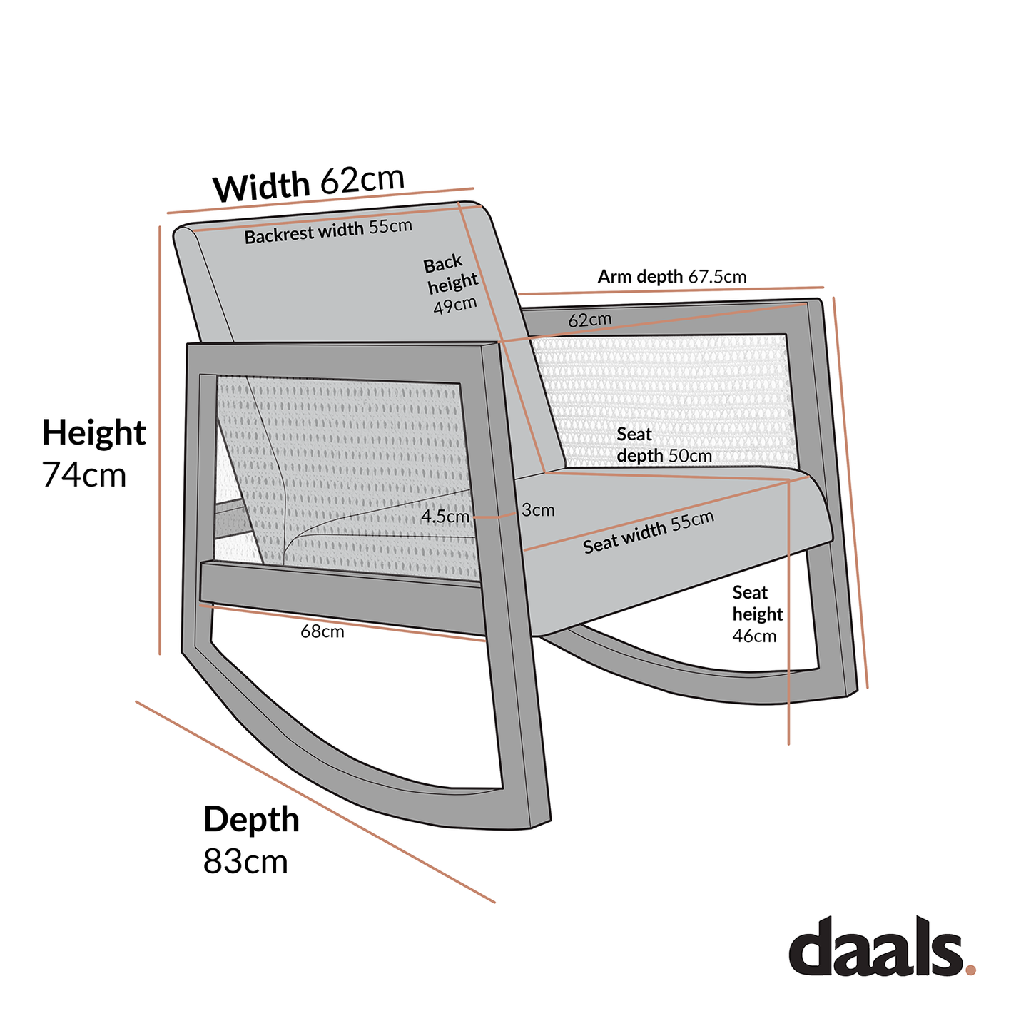 Fauteuil Fyne Sage en lin mélangé à rayures et chêne naturel avec accoudoirs en rotin