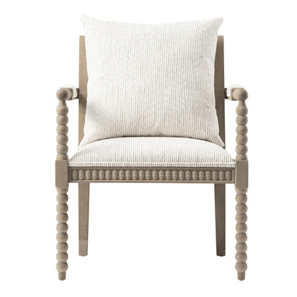Fauteuil Hemingford en chêne lavé aux bobines, tissu texturé beige