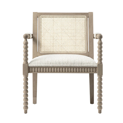 Fauteuil Hemingford en chêne lavé aux bobines, tissu texturé beige
