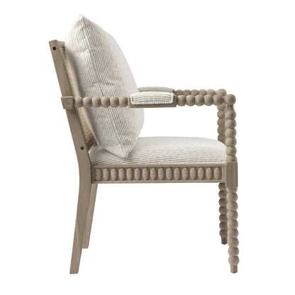 Fauteuil Hemingford en chêne lavé aux bobines, tissu texturé beige