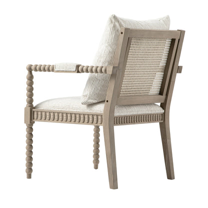 Fauteuil Hemingford en chêne lavé aux bobines, tissu texturé beige