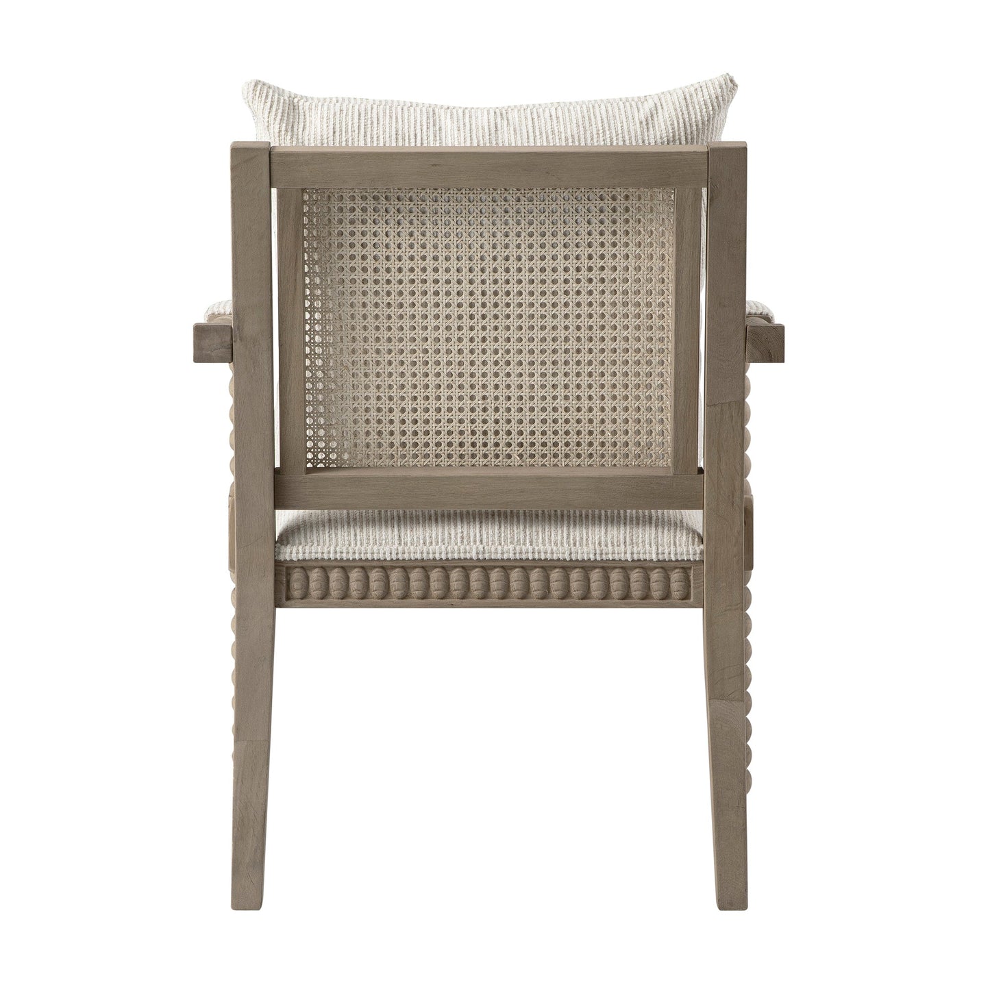 Fauteuil Hemingford en chêne lavé aux bobines, tissu texturé beige