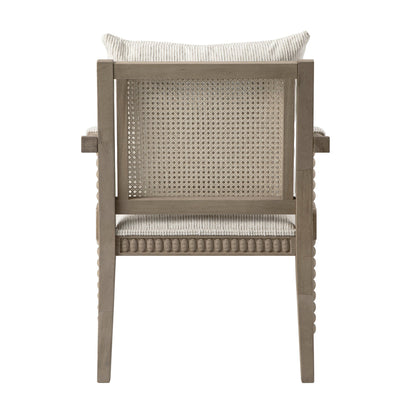 Fauteuil Hemingford en chêne lavé aux bobines, tissu texturé beige