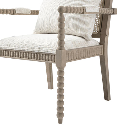 Fauteuil Hemingford en chêne lavé aux bobines, tissu texturé beige