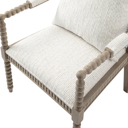 Fauteuil Hemingford en chêne lavé aux bobines, tissu texturé beige