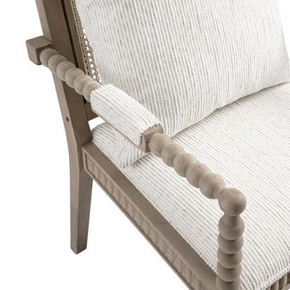 Fauteuil Hemingford en chêne lavé aux bobines, tissu texturé beige