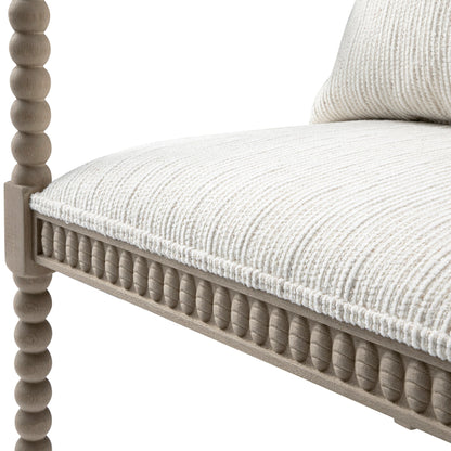 Fauteuil Hemingford en chêne lavé aux bobines, tissu texturé beige