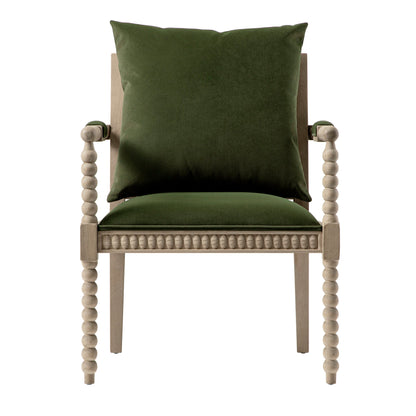 Fauteuil Hemingford en velours vert mousse et chêne lavé aux bobines