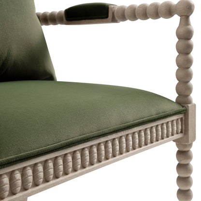 Fauteuil Hemingford en velours vert mousse et chêne lavé aux bobines