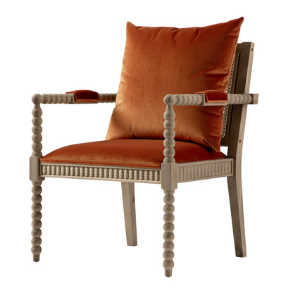 Fauteuil Hemingford en velours rouille et chêne lavé aux bobines