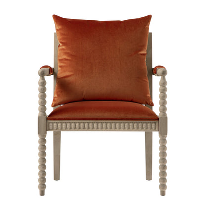 Fauteuil Hemingford en velours rouille et chêne lavé aux bobines